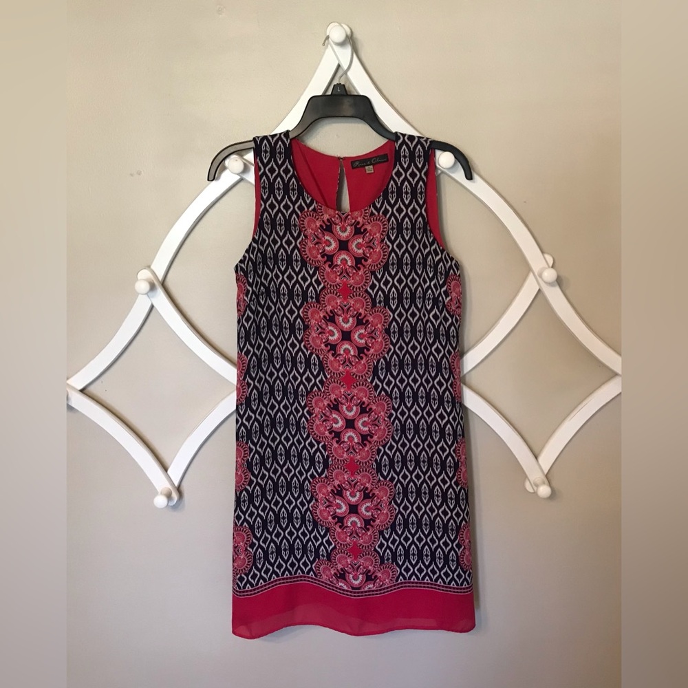 Rose + Olive Pink and Blue Ikat Print Summer Dress.